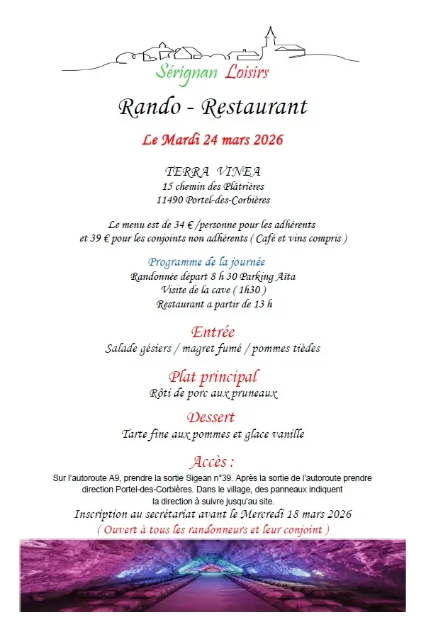 rando restaurant à serignan loisirs en mars 2026, association