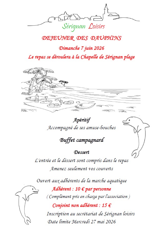 marche auqatique pour le dejeuner des dauphins en juin2026 organisé par Sérignan Loisirs